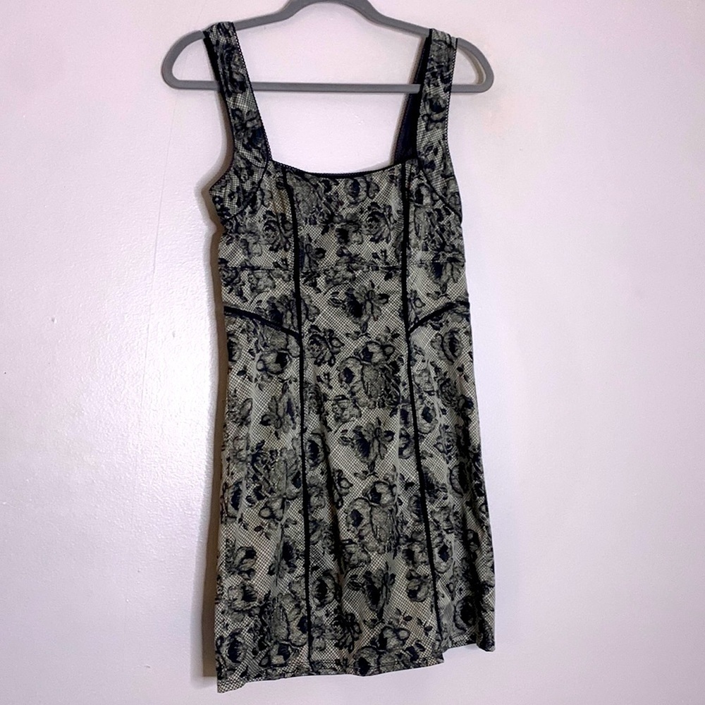 Intimately free people Y2K satin Black grey Cross Hatch Floral Dress mini medium